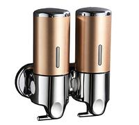 Doble Manual Ducha Dispensadors Mural Sin Taladrar, 2 x 500ml Champu Shampoo and Body Wash Dispensador Jabon Pared para Baño Home Hotel T-Bar Metal Bomba 2 en 1,Oro Dorado