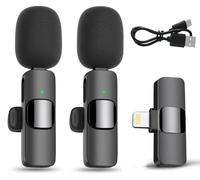 Doble Microfono Inalambrico Solapa para iPhone iPad, Mini Microfono Inalambrico Plug&Play para Movil Streaming Youtube Facebook Tiktok Vlog Podcast Grabaciones de Video, con Chip de Reducción de Ruido