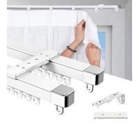 Doble Pista De Cortina Extensible Riel Para Cortinas - Fácil Instalación Curtain Track Corredera De Aluminio - Para Pérgola Ventana Puerta Separador De Ambientes Bañera Autocaravana(1.15-2.1m)