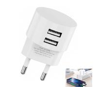 Doble Puerto Adaptador Enchufe USB 5V 2,1A, Enchufe USB Plano Cargador Rápido Ultraplano y Compacto Cargador Seguro para Smartphones Tabletas eBooks Reproductores Dispositivos Múltiples Hogar Oficina
