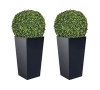 WELL HOME MOBILIARIO & DECORACIÓN Doble set de Maceta alta 35 L Urbi Square de plástico CON depósito en color Antracita, 55 (alto) x 29,5 (ancho) x 29,5 (profundo) cms + Bola de boj diámetro 36 cm