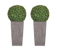 WELL HOME MOBILIARIO & DECORACIÓN Doble set de Maceta alta 35 L Urbi Square Effect plástico CON depósito en color Gris claro, 55 (alto)x29,5 (ancho)x29,5 (profundo) cms + Bola de boj diámetro 36 cm