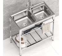 Doble Tazón Fregaderos De Cocina 304 De Acero Inoxidable Lavadero Lavado De Manos Con Grifo Frío Caliente Fregadero De Lavandería De La Casa De Campo SobreMontado