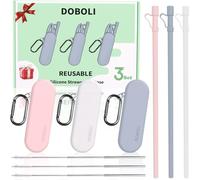 Doboli 3 juegos de pajitas de silicona de 12 pulgadas de largo con cubierta para popote, popotes reutilizables con funda, popotes plegables portátiles con cepillo de limpieza, compatibles con vaso