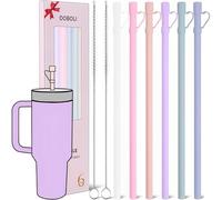 Doboli Pajitas de silicona de repuesto de 12 pulgadas con cubiertas para popotes para vaso Stanley de 40 onzas y 30 onzas, paquete de 6 popotes reutilizables de silicona extralargos para Stanley de 40