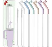 Doboli Paquete de 6 pajitas largas reutilizables con puntas de silicona, compatibles con vaso Stanley de 40 onzas y 30 onzas, 6 pajitas de plástico transparente, 6 puntas de silicona, 2 cepillos de