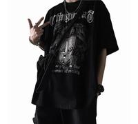 DOBRE Camiseta Y2k para mujeres y hombres, con cruz gótica, de gran tamaño, Emo Dark Academia, Preppy Estética Grunge Harajuku Vintage Street Top, Negro -, M