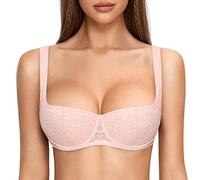 DOBREVA Mujer Sujetador Balconette Push Up Sexy con Aros con Relleno Talla Grande Rosa Desnuda 90C