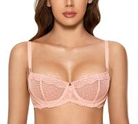 DOBREVA Sujetador Balconette Transparente con Aros y Encaje Sexy Sin Forro para Mujer Peachy Keen 95E
