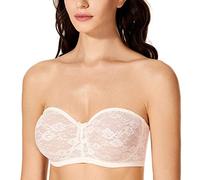 DOBREVA - Sujetador Encaje Sin Tirantes con Aros Invisible para Mujer Rosa Blanca 100D