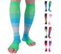 Doc Miller Calcetines de compresión sin dedos para mujeres y hombres, mangas de soporte de pantorrilla de punta abierta, 20-30 mmHg hasta la rodilla, ligeros y transpirables para la circulación, 1 par