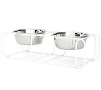 Doca Pet Wire & Dine - Soporte elevado para cuencos para perros y gatos pequeños y medianos, 2 platos de acero inoxidable para 3 tazas, antideslizante, diseño minimalista moderno, apto para