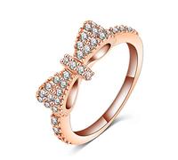 DOCCESTU Anillo de oro rosa de 14 quilates para mujer, con circonita cúbica, brillante, apilable, anillo de amor, boda, promesa, romántico, anillo de princesa (tamaño 8)
