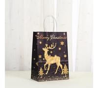 Doce elegantes bolsas de papel decorativas negras y doradas, solución de envoltura para todos tus s (039-2)