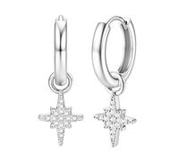 Dochais 14K Chapado en Oro S925 Plata Esterlina Post Earrings Lightweight Drop Dangle Hoop Hipoalergénico Sleeping Earrings Para Mujeres Niñas, Con Charm Coin, Pearl, Lightening, Star, Cross (plata5)