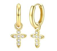 Dochais 14K Chapado en Oro S925 Plata Esterlina Post Earrings Lightweight Drop Dangle Hoop Hipoalergénico Sleeping Earrings Para Mujeres Niñas, Con Charm Coin, Pearl, Lightening, Star, Cross (oro2)