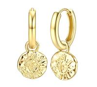 Dochais 14K Chapado en Oro S925 Plata Esterlina Post Earrings Lightweight Drop Dangle Hoop Hipoalergénico Sleeping Earrings Para Mujeres Niñas, Con Charm Coin, Pearl, Lightening, Star, Cross (oro1)