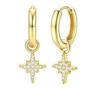 Dochais 14K Chapado en Oro S925 Plata Esterlina Post Earrings Lightweight Drop Dangle Hoop Hipoalergénico Sleeping Earrings Para Mujeres Niñas, Con Charm Coin, Pearl, Lightening, Star, Cross (oro5)