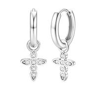 Dochais 14K Chapado en Oro S925 Plata Esterlina Post Earrings Lightweight Drop Dangle Hoop Hipoalergénico Sleeping Earrings Para Mujeres Niñas, Con Charm Coin, Pearl, Lightening, Star, Cross (plata2)