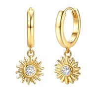 Dochais 14K Chapado en Oro S925 Plata Esterlina Post Earrings Lightweight Drop Dangle Hoop Hipoalergénico Sleeping Earrings Para Mujeres Niñas, Con Charm Earring Gift (pendientes de sol de oro)