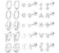 Dochais 15 Pares Pendientes Aro Mujer Acero Quirúrgico Pendiente Chapado En Oro 14K Hipoalergénico Pendientes Set Botón Con Parte Trasera Plana Conjuntos de Pendientes Para Múltiples Piercings Plata