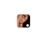 Dochais 3 Pares Pendientes Aro Mujer Plata de Ley 925 Set Pendientes Oro 14K Mujer Pequeños Hipoalergenicos Zirconia Ear Cuff Pendiente Oreja Sin Agujero Cartílago Helix Piercing para Mujere Oro C