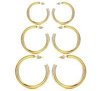 Dochais 3 Pares Pendientes Cartilagos para Mujeres Grande Pendientes en Latón con Acabado Baño Oro de 14 Kt Pendientes de Aro 316L Pequeños de Cartílago para Hombre Mujer Pendiente 30/40/50MM