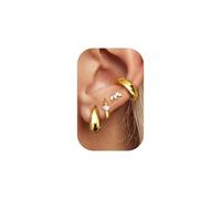 Dochais 4 Pares de Pendientes para Mujeres en Plata/Oro, 16K Oro Placado, Set de Pendientes Hipócritos, Ear cuff, Set Pendiente Acero Inoxidable 316L para Múltiples Perforaciones