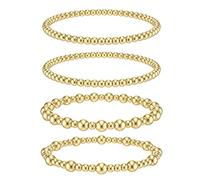 Dochais 4pcs Pulseras Para Mujeres y Hombres, 14K Bañado en Oro, Ajustable, Hipoalergénico, de Bolas de Estiramiento, Apilables Set (Gold1)