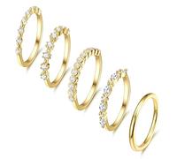 Dochais 5 Piezas Anillo de Oro Señoras, Anillos Apilables Impermeable, 14K Chapado en Oro Zirconia Anillo de Diamantes Mujeres, Nudillo Anillos Pulgar Anillo Dedo Anillo Set, Tamaño 9-22