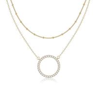Dochais Collar en capas de oro, collar con colgante circular, collar chapado en oro de 14 quilates, collares de circonita 5A, collares de moda simples para mujer