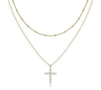Dochais Collar en capas de oro, collar de cruz para mujer, collar de oro de 14 quilates, collares de circonita 5A, collares de moda simples, regalos de cruz cristiana de fe
