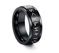 Dochais Hombre de Acero Inoxidable Gira,Anillo Giratorio de Doble Capa,Anillos Banda Giratoria para Aliviar Estrés,Viking Runas Vikingas Anillos Plata para Hombre (Negro, 27)