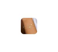 Dochais oro inicial letras Pulsera - 14K chapado en oro pulseras del encanto con las iniciales, a prueba de agua perla letras pulsera conjunto para las mujeres niñas