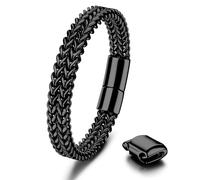 Dochais Pulsera de Acero Inoxidable con Cierre Magnético para Hombre, Estilo Cadena Franco, Negro, Plata y Oro, 10mm de Ancho, 22.5cm de Largo
