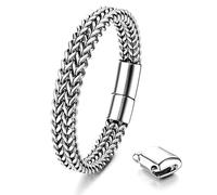 Dochais Pulsera de Acero Inoxidable con Cierre Magnético para Hombre, Estilo Cadena Franco, Negro, Plata y Oro, 10mm de Ancho, 22.5cm de Largo