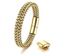 Dochais Pulsera de Acero Inoxidable con Cierre Magnético para Hombre, Estilo Cadena Franco, Negro, Plata y Oro, 10mm de Ancho, 22.5cm de Largo
