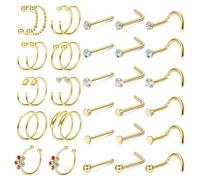 Dochais Set 36 Piezas Piercing Nariz Acero Inoxidable, Forma de L, Hipoalergénico, Perno Nariz para Mujeres y Hombres 20G Oro