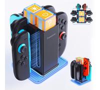 Dock de Carga 6 en 1 para Nintendo Switch 2 / Switch/OLED, Cargador de Mandos Switch con Sistema de Carga Dual Magnético y Deslizante, 9 Modos de Iluminación RGB y 4 Niveles de Brillo