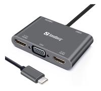 DOCK USB-C SANDBERG 2XHDMI+1XVG USB+PD (136-35)
