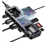 DOCKASE Smart USB-C Hub 10 en 1 Explorer Edition, Doble Pantalla 4K@60Hz, PD 100w, RJ45 Ethernet, 2 USB 3.2, 2 USB 2.0, Lector de Tarjetas UHS-II SD/TF, Dock USB C (Negra Mate)
