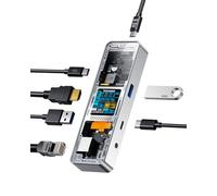 DOCKCASE Explorer Edition Smart USB C Hub 6 en 1, 1 puerto Gigabit Ethernet, adaptador multipuerto HDMI 4k a 60 Hz, PD 3.0 100 W, 2 USB-A 3.2, 1 puerto USB-C, base USB C para MacBook Pro/Air, Dell