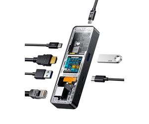 DOCKCASE Explorer Edition USB C Smart Hub 6 en 1, 1 puerto Gigabit Ethernet, adaptador multipuerto HDMI 4 K a 60 Hz, PD 3.0 100 W, 2 USB-A 3.2, 1 puerto USB-C, base USB C para MacBook Pro/Air, Dell