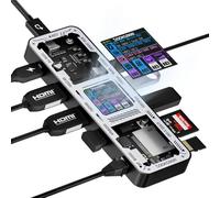 DOCKCASE Hub USB C inteligente 10 en 1 Pro, HDMI dual 2.1 y 2.0 4K a 60Hz, PD 3.0 100w, RJ45 Ethernet, 2 USB 3.2 10Gbps, 2 USB 2.0, lector de tarjetas UHS-II SD/TF, base USB C para MacBook Pro/Air,
