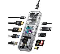 DOCKCASE Smart USB C Hub 10 en 1 Explorer Edition, pantalla dual 4K a 60Hz, PD 3.0 100w, RJ45 Ethernet, 2 USB 3.2, 2 USB 2.0, lector de tarjetas UHS-II SD/TF, base USB C para MacBook Pro/Air, Dell