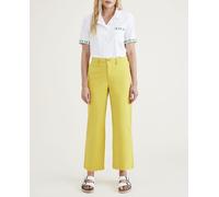 Dockers Pantalón chino de mujer con cintura alta pierna ancha y largo hasta el tobillo Tejido ligero de algodón y lino. Amarillo 34-36/25