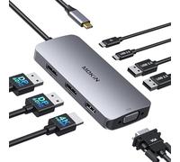 Docking Station Dual DisplayPort, 8 en 1 Laptop Docking Station USB Hub con 2 DP, 1 HDMI, VGA, USB C 2.0 y USB A 2.0, PD 100W, Multi Monitor USB C Adaptador para portátiles Surface/HP/Lenovo