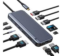 Docking Station Triple Display Multiport USB Hub 12 en 1 USB C Docking Station con 8K HDMI, Dual DP, 2 x USB 3.1 10Gbps, USB 2.0, 100W PD, Ethernet, SD/TF Lector de tarjetas para Lenovo/Dell/HP