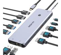 Docking Station Triple Pantalla 13 en 1 con Dual HDMI y DisplayPort, USB-C a Ethernet, 2 puertos USB-C (100 W PD/10 Gbps), 6 puertos USB-A 3.1/3.0/2.0 y Audio para Dell HP Lenovo