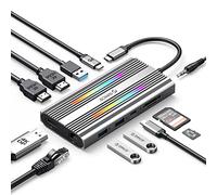 Docking Station, USB 3.0 Hub ORICO 12 en 1, HDMI 4K Dual, DP 4K@60HZ, PD 100W, Ethernet, 3 USB 3.0, SD/TF, 3,5mm Audio, 14 Modos de iluminación RGB, concentrador USB Compatible para Windows/Mac OS